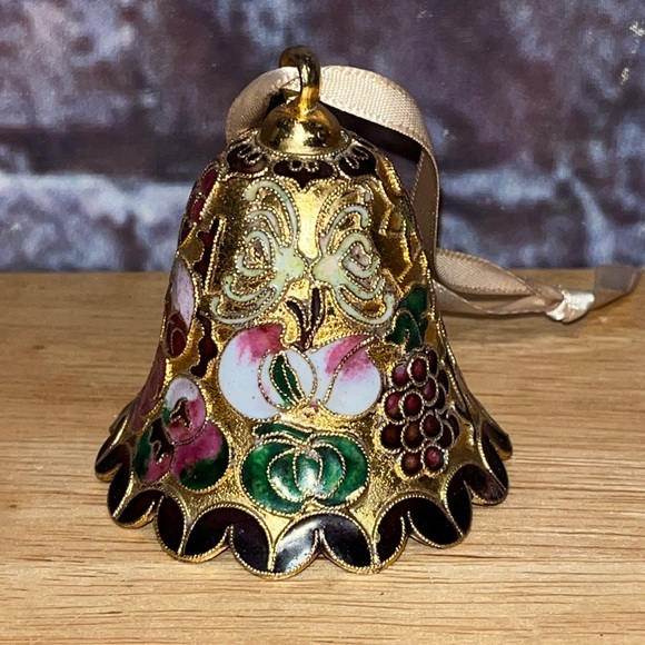 Cloisonné Enameled Ornament Molded Coppe Bell with Grapes And Flowers NYCO - Picture 3 of 7